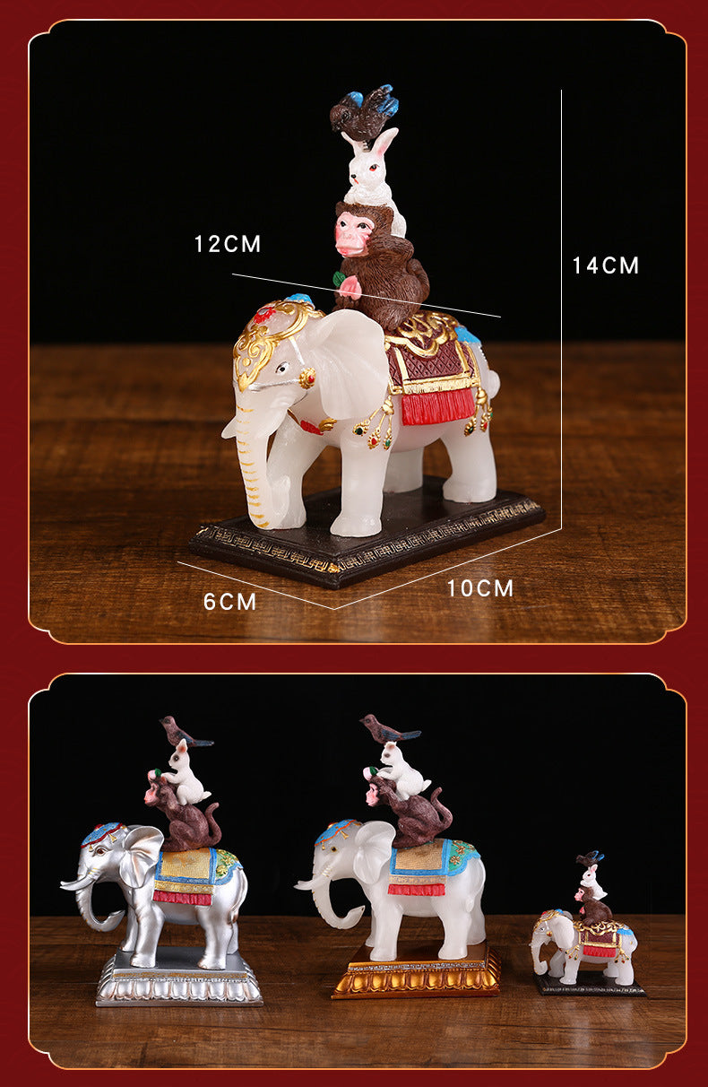 Elephant Ornaments Painted Tibetan Auspicious Four Rui