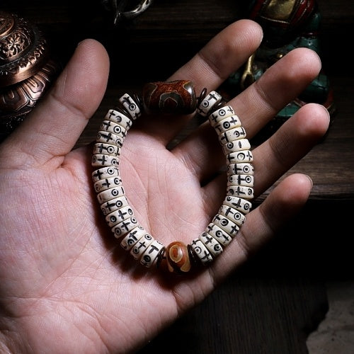 Natural Agate Tibetan Bone Couple Bracelet