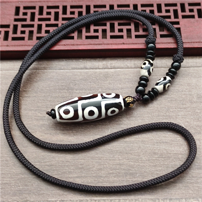 Tibetan Nine-eyed Agate Dzi Sweater Chain