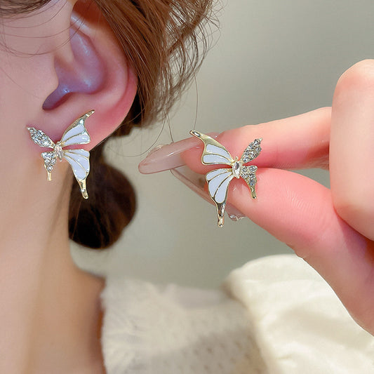 Boucles d'oreilles papillon à la mode en diamant avec huile goutte d'or