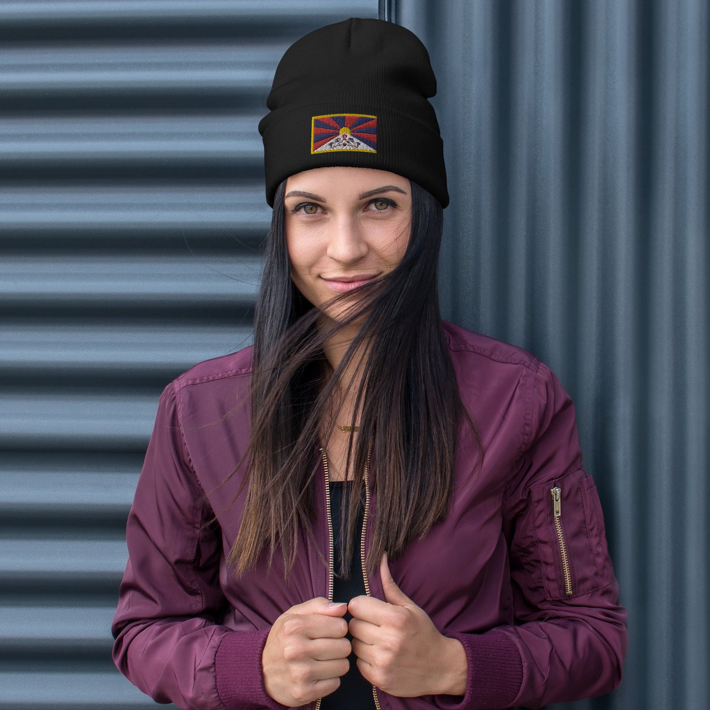 Embroidered Tibet flag Beanie